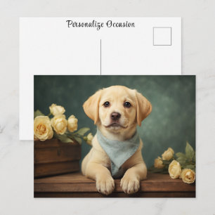 Carte Postale Portrait de chiot Labrador Retriever vintage migno