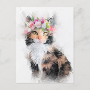 Carte Postale Portrait de couronne de fleur de chats Mainecoon