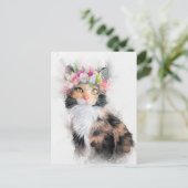 Carte Postale Portrait de couronne de fleur de chats Mainecoon (Debout devant)