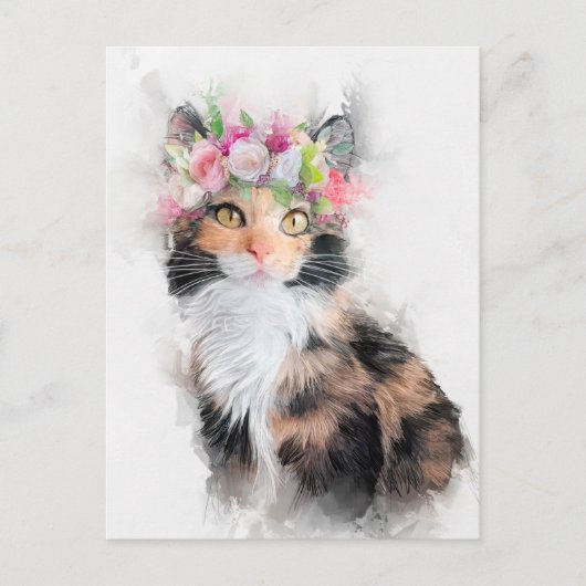 Carte Postale Portrait de couronne de fleur de chats Mainecoon (Devant)
