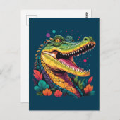 Carte Postale Portrait de crocodile coloré (Devant / Derrière)