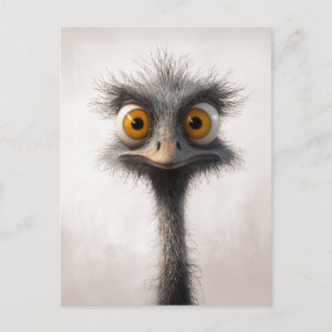 Carte Postale Portrait de dessin animé d'autruche aux yeux écarq