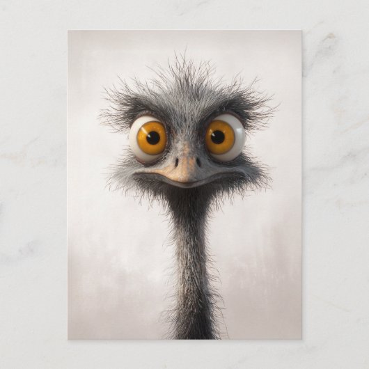 Carte Postale Portrait de dessin animé d'autruche aux yeux écarq (Devant)