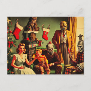 Carte Postale Portrait de famille rétro Noël épouvantable