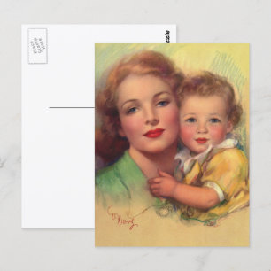 Carte Postale Portrait de famille vintage de mère et d'enfant