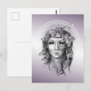 Carte Postale Portrait de femme avec papillons de nuit Surreal D