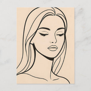 Carte Postale Portrait de femme élégant minimaliste en ligne Art