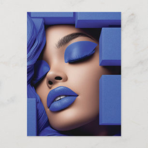 Carte Postale Portrait de géométrie bleue d'une fille noire