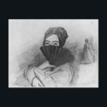 Carte Postale Portrait de George Sand derrière son éventail<br><div class="desc">Portrait de George Sand | par Alfred de Musset | Lieu de l'œuvre : Collection privée | Artiste français | Numéro de la collection d'images : XIR217611</div>