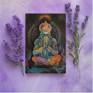 Carte Postale Portrait de Hanuman méditant arc-en-ciel noir