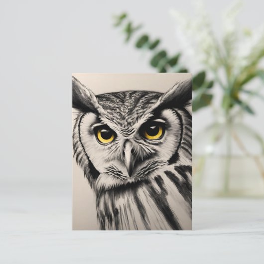 Carte Postale Portrait de hibou - croquis au charbon (Debout devant)
