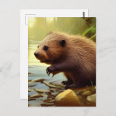 Carte Postale Portrait de la faune de Baby Beaver (Devant / Derrière)