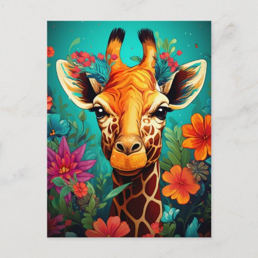 Carte Postale Portrait de la Giraffe florale-9319 (Devant)