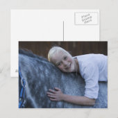 Carte Postale portrait de la jeune fille sur cheval blanc (Devant / Derrière)