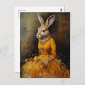 Carte Postale Portrait de lapin en robe jaune (Devant / Derrière)