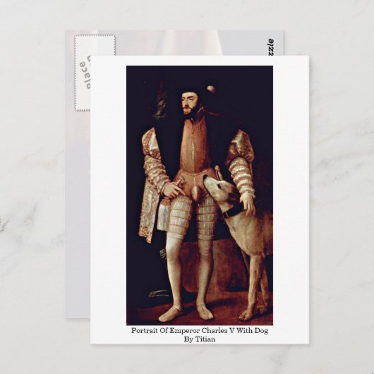 Carte Postale Portrait De L'Empereur Charles V Avec Chien Par Ti (Devant / Derrière)