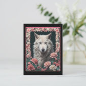 Carte Postale Portrait de loup avec des fleurs (Debout devant)