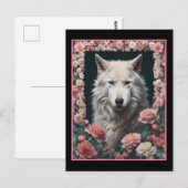 Carte Postale Portrait de loup avec des fleurs (Devant / Derrière)