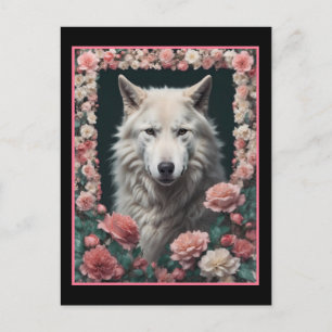 Carte Postale Portrait de loup avec des fleurs