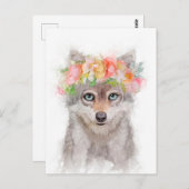 Carte Postale Portrait de louveteau avec couronne de fleurs (Devant / Derrière)