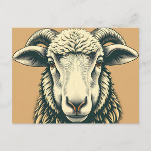 Carte Postale Portrait de mouton vintage dans un style rustique