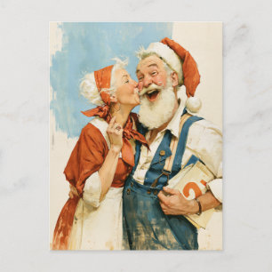 Carte Postale Portrait de Noël de Mme Claus embrassant le Père N