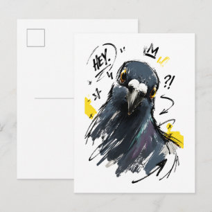 Carte Postale Portrait de pigeon impertinent – Oiseau dessiné à