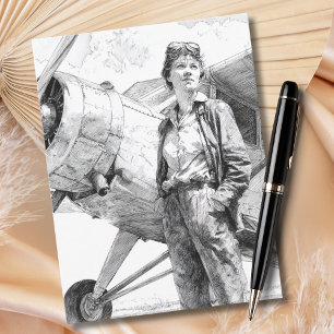 Carte Postale Portrait de pilote féminine Esquisse Fun Aviation