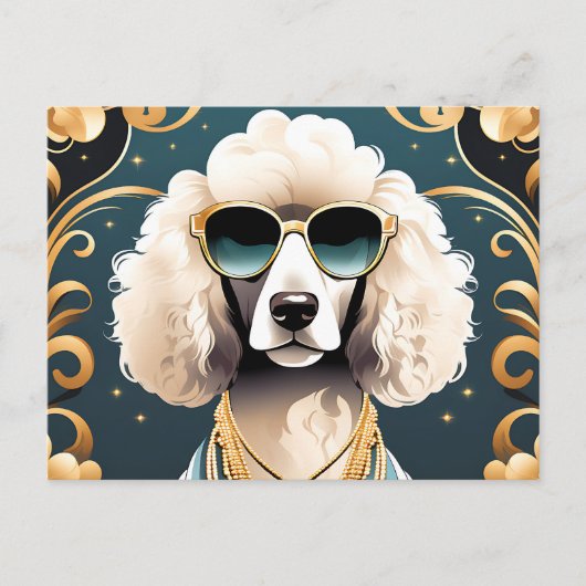 Carte Postale Portrait De Poodle Avec Lunettes De Soleil (Devant)