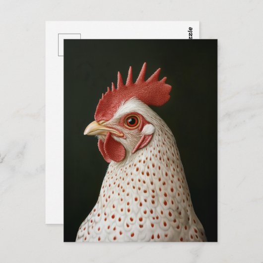 Carte Postale Portrait de poulet tacheté (Devant / Derrière)