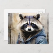 Carte Postale Portrait de Raton Laveur Aquarelle (Devant / Derrière)