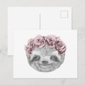 Carte Postale Portrait De Sloth | Couronne de tête florale (Devant / Derrière)