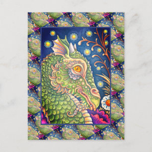 CARTE POSTALE PORTRAIT DE TÊTE DE DRAGON MÉDIÉVAL, IMAGINAIRE SI