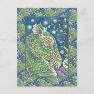 CARTE POSTALE PORTRAIT DE TÊTE DE DRAGON MÉDIÉVAL, IMAGINAIRE SI