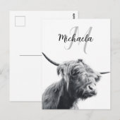 Carte Postale Portrait de vache Highland premier monogramme noir (Devant / Derrière)