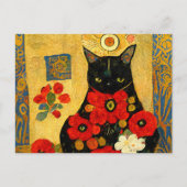 Carte Postale Portrait d'un chat noir dans un design Art Nouveau (Devant)