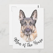 Carte Postale Portrait d'un chien berger allemand Sketched Art (Devant / Derrière)