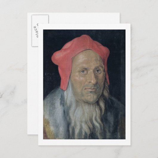 Carte Postale Portrait d'un homme à poils dans un Casquette roug (Devant / Derrière)