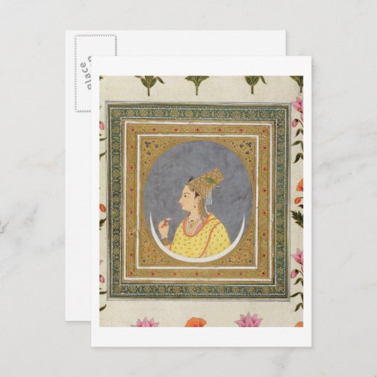 Carte Postale Portrait d'une dame tenant un pétale de lotus, (Devant / Derrière)