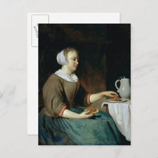Carte Postale Portrait d'une fille assise à une table (Devant / Derrière)