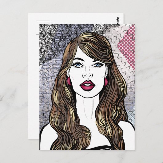 Carte Postale Portrait d'une fille aux longs cheveux bruns (Devant / Derrière)