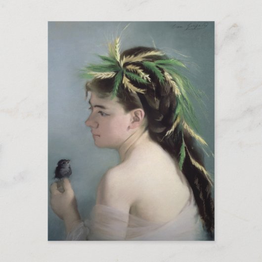 Carte Postale Portrait d'une fille tenant un Bruant (Devant)