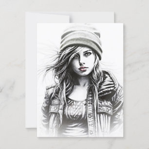 Carte Postale Portrait d'une jeune fille grunge