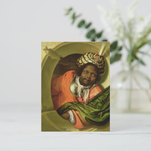 Carte Postale Portrait d'une mère tenant un drapeau à la fenêtre (Debout devant)