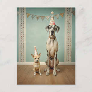 Carte Postale Portrait Duo de Fête d'Anniversaire de Chien