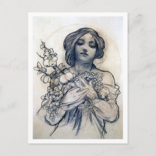 Carte Postale Portrait (Étude), Alphonse Mucha (Devant)