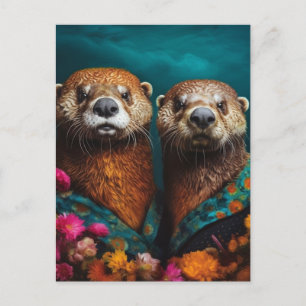 Carte Postale Portrait floral des Otter mignonnes