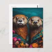 Carte Postale Portrait floral des Otter mignonnes (Devant / Derrière)