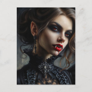 Carte Postale Portrait gothique de femme vampire avec crocs