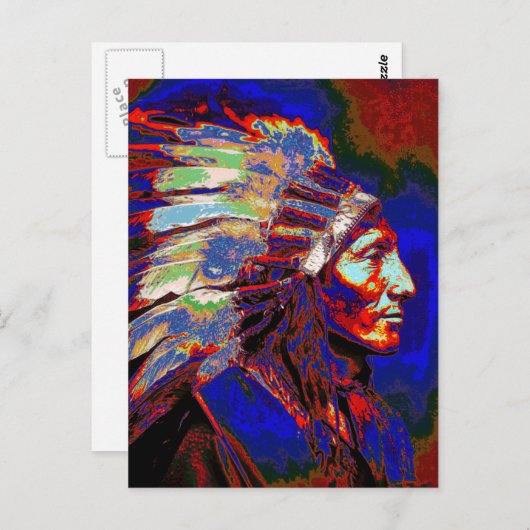 Carte Postale Portrait graphique en chef indien américain (Devant / Derrière)